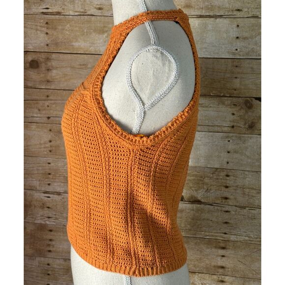 BROADWAY 38 CROCHET KNITTED CASUAL CLASSIC AIRY COASTAL FOLK HALTER TOP SMALL - Picture 2 of 3
